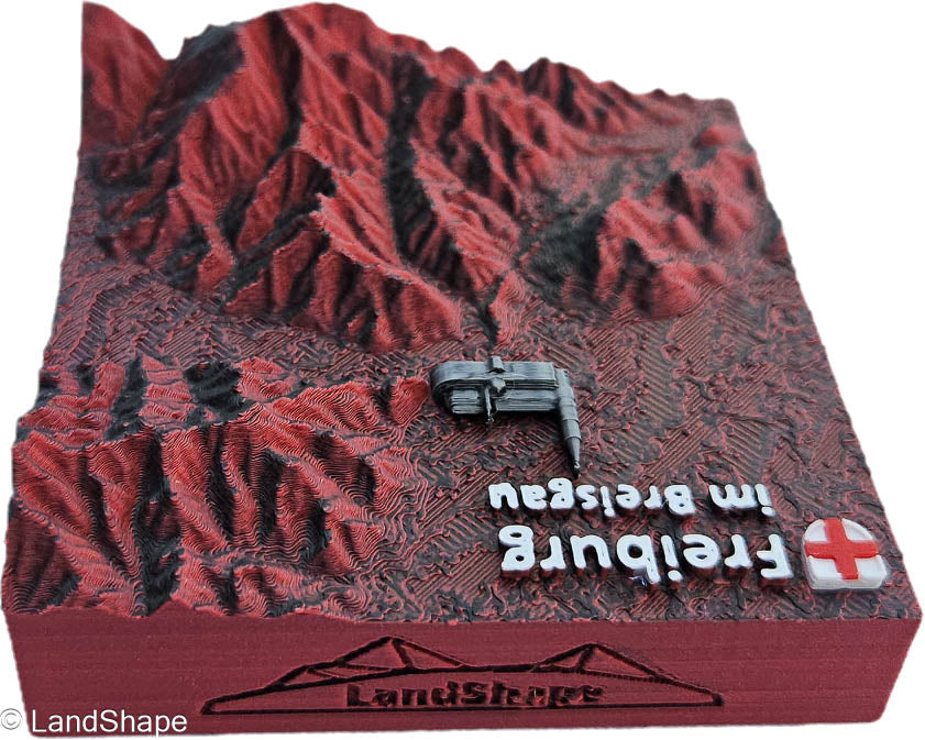 LandShape Freiburg Dekomagnet Dark Red – Rückseite Magnet Schwarzwald Dreisamtal Münster | LandShape