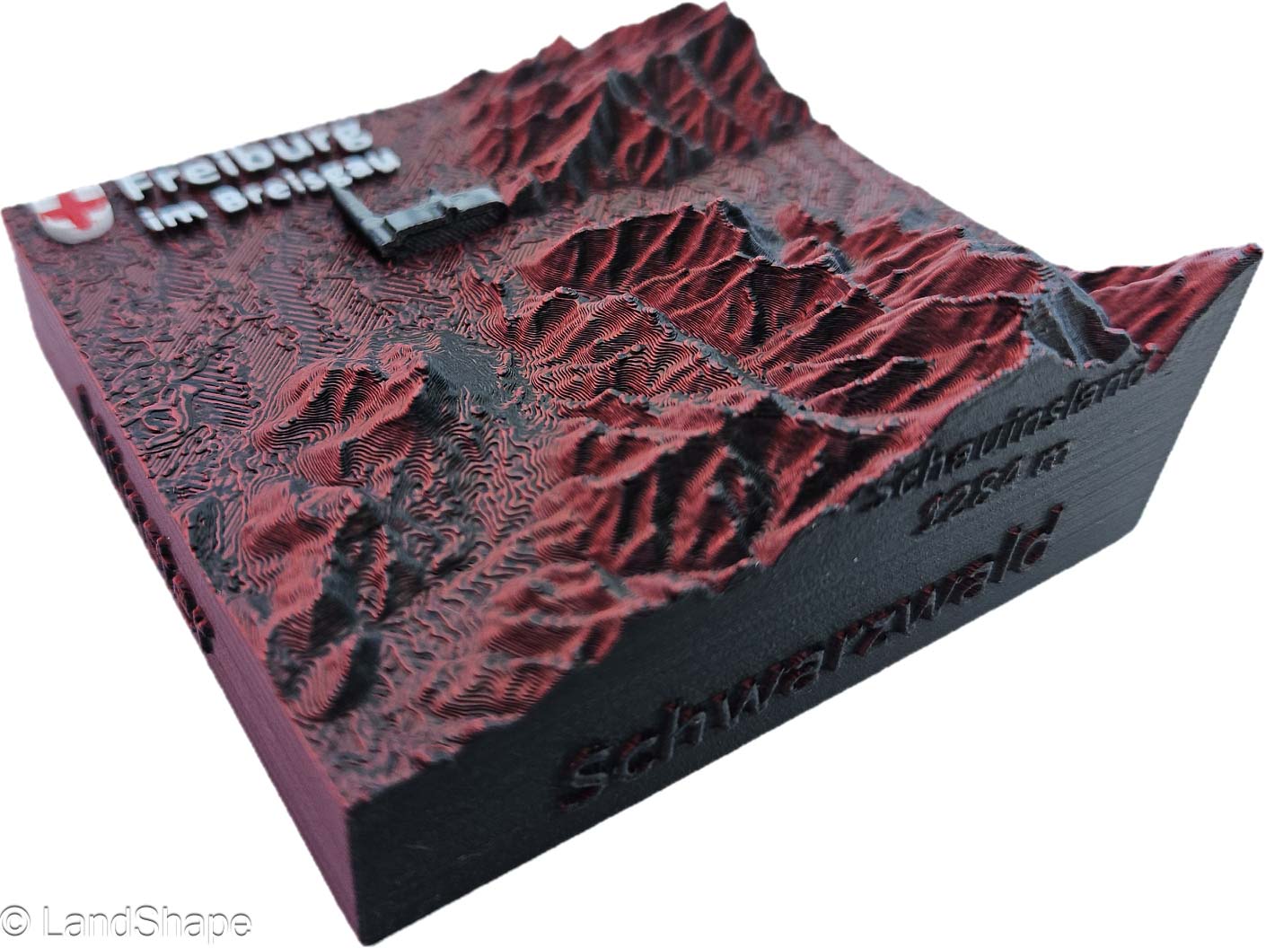 LandShape Freiburg Dekomagnet Dark Red – Schrägansicht Schwarzwald Dreisamtal Münster-Highlight | LandShape