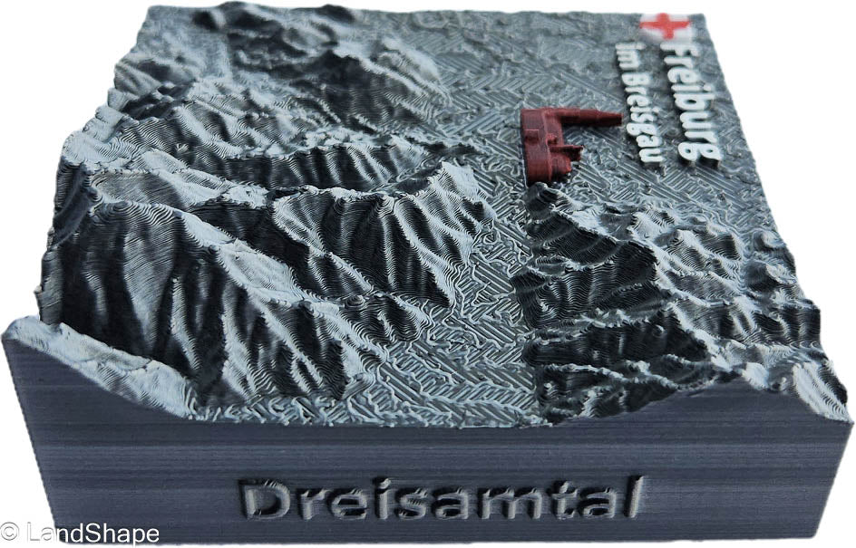 LandShape Freiburg Dekomagnet Granite Grey – Rechte Seitenansicht Freiburg Relief mit Münsterakzent | LandShape