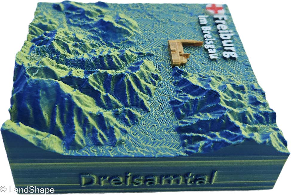 LandShape Freiburg Dekomagnet Velvet Green – Rechte Seitenansicht Freiburg Relief mit Münsterakzent | LandShape