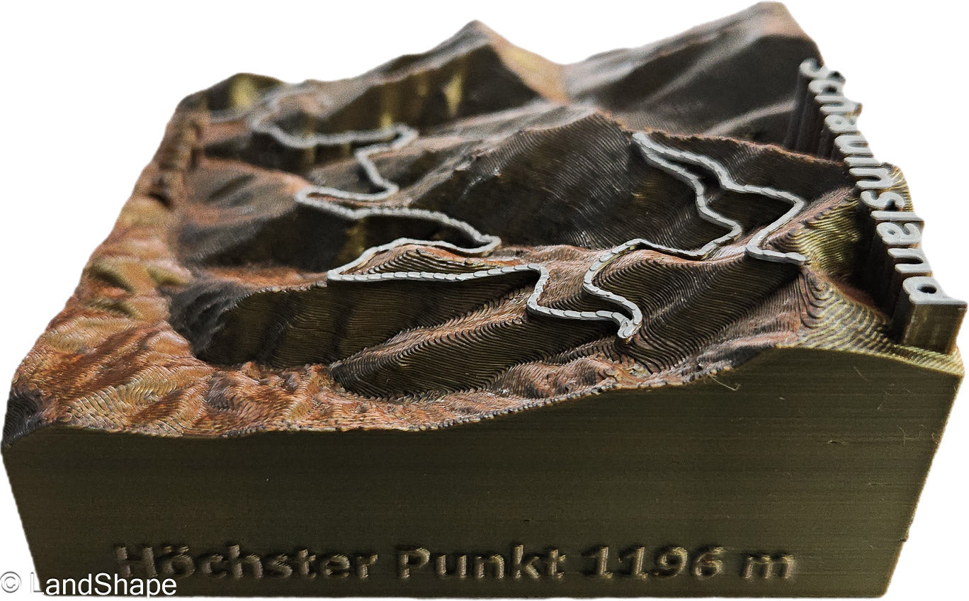 LandShape Schauinsland Dekomagnet Copper Metallic– Rechte Seitenansicht mit 3D-Topografie | LandShape